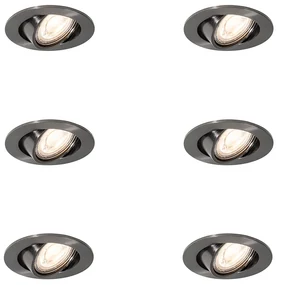 Set van 6 Moderne inbouwspots gunmetal GU10 50mm rond kantelbaar - Cisco Modern GU10 Binnenverlichting Lamp