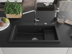 Mexen Omar granieten gootsteen 1-komorig 800 x 480 mm, zwart, chroom sifon - 6520801005-77