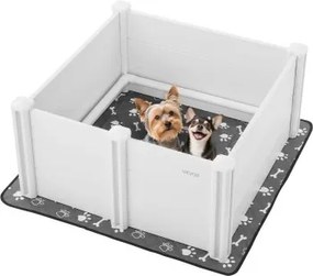VEVOR Werpbox voor honden, 98 x 98 x 46 cm, kunststof PVC puppyren met in hoogte verstelbare deur en wasbare plasmat, vervormingsbestendige puppybench voor middelgrote honden, melkwit