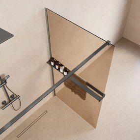 Saniclear Metric inloopdouche 100cm met handdoekhouder en bronsglas verouderd ijzer - gunmetal
