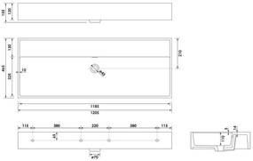 Brauer Lunar wastafel keramiek 120cm met 1 kraangat zwart mat