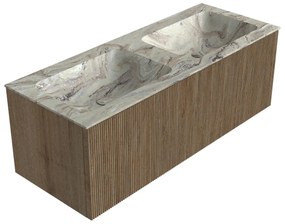 Mondiaz Kurve-dlux 120cm badmeubel dusk met 1 lade en wastafel leaf dubbel zonder kraangat glace