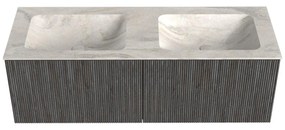 Mondiaz Kurve-dlux 130cm badmeubel shadow met 2 lades en wastafel leaf dubbel zonder kraangat ostra