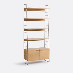 Boekenkast in eiken, fineer en verchroomd staal, hoogte 190 cm, WATFORD