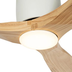 Plafondventilator met lamp wit met hout incl. LED met afstandsbediening - Jerri Modern rond Binnenverlichting Lamp