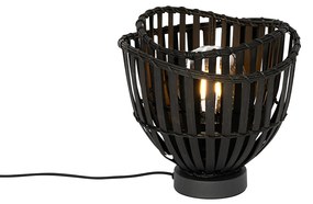 Oosterse tafellamp zwart bamboe 25cm - PuaOosters E27 rond Binnenverlichting Lamp