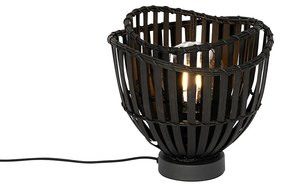 Oosterse tafellamp zwart bamboe - PuaOosters E27 rond Binnenverlichting Lamp