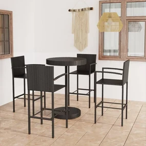 vidaXL 5-delige Tuinbarset poly rattan zwart