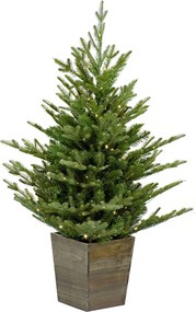 Nordmann kunstkerstboom - 91 cm - groen - Diameter 76 cm - 668 tips - 100 ledlampjes - houten pot