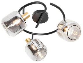 Plafondspot zwart met smoke glas rond 3-lichts - Zuzanna