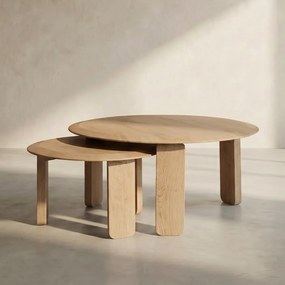 Set Van Twee Ronde Salontafels Naturel - 70 X 70cm.