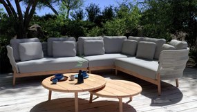 4 Seasons Outdoor Avalon hoekbank met 2 Ceylon tafels Loungeset houtkleur weerbestendig