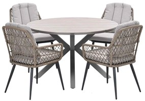 Garden Impressions Kalibo tuinset 5-delig - Tulli tuintafel Ø122x75 cm light teak vironwood