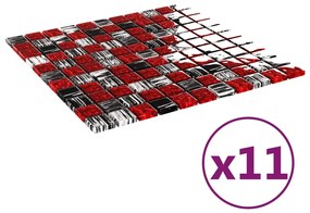 vidaXL Mozaïektegels 11 st zelfklevend 30x30 cm glas zwart en rood