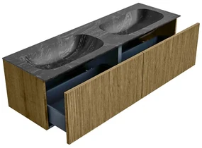 Mondiaz Kurve-dlux 150cm badmeubel dusk met 2 lades en wastafel stor small dubbel zonder kraangat lava