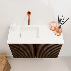 Mondiaz Joya 60cm toiletmeubel walnut met wastafel faye links zonder kraangat talc