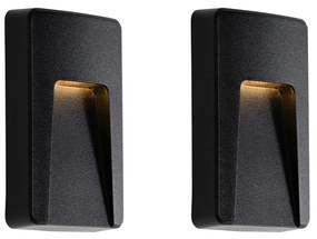Set van 2 buiten wandlampen zwart rechthoekig incl. LED IP65 - Gem