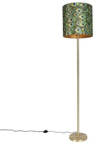 Vloerlamp messing met pauw kap 40 cm - Simplo