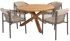 Prado Allora dining tuinset 130 cm rond 5 delig terre teak 4 Seasons Outdoor