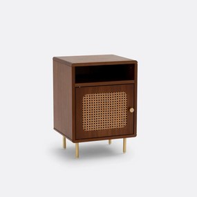 Nachtkastje 1 deur met riet en walnoot fineer, Redpop