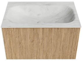 Mondiaz Kurve-dlux 70cm badmeubel oak met 1 lade en wastafel big small midden 1 kraangat opalo