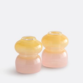 Set van 2 tweekleurige glazen kandelaars, hoogte 8 cm, Solia