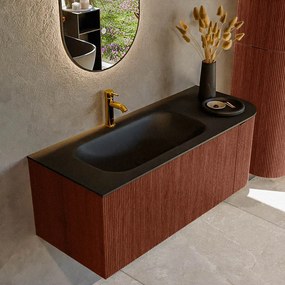 Mondiaz Kurve 115cm badmeubel ronding rechts ruby met 1 lade en deur en wastafel big small kraangat links urban