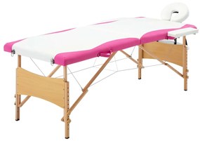 vidaXL Massagetafel inklapbaar 2 zones hout wit en roze