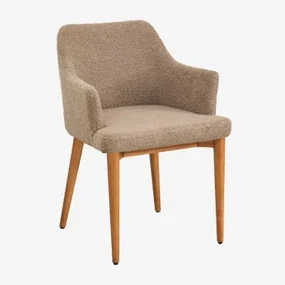 Set Van 4 Eetkamerstoelen Met Armleuningen In Banfil Shearling Donker Hout & Chenille Bruin - Tarwe - Sklum