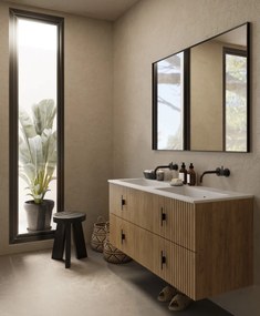 Muebles Avila badmeubel ribbelfront 120cm warm eiken met dubbele wastafel zonder kraangaten