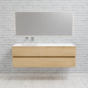 Zaro Sevilla Solid Surface badmeubel 150cm licht eiken zonder kraangat spoelbak links met 2 lades