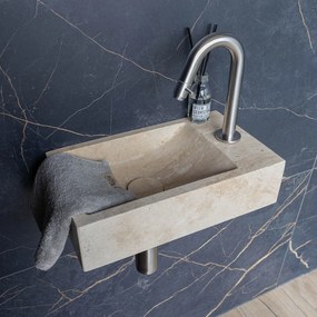 Saniclear White Travertin fonteinset met gebogen kraan in RVS