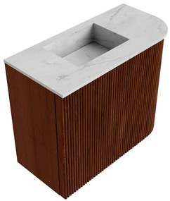 Mondiaz Joya DLux 50cm toiletmeubel ronding rechts ruby met wastafel faye links 1 kraangat opalo