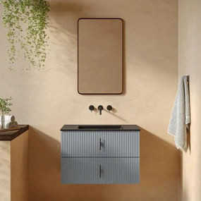 Muebles Marbella badmeubel ribbelfront 80cm baby blauw met zwarte wastafel zonder kraangat