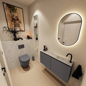 Mondiaz Ture DLux toiletmeubel 100cm dark grey met wastafel opalo rechts met kraangat