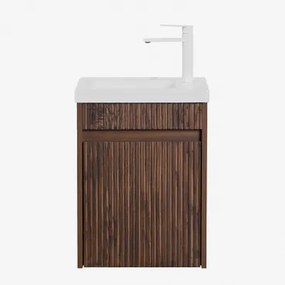 Narek Zwevend Houten Badkamermeubelset Met Geïntegreerde Wastafel Spiegelloze & Donker Hout & Wit ↑20 Cm Met Aftapkraan Zonder Overloop Alameda &  -