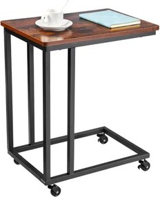 VEVOR Bijzettafel Salontafel met Metalen Frame op Wielen, C-vormige Salontafel voor Woonkamer Slaapkamer Kantoor 500 x 350 x 605 mm TV-lade, Woonkamertafel Banktafel Bruin en Zwart