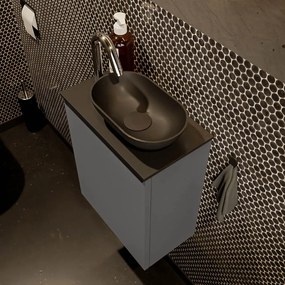 Mondiaz Fowy toiletmeubel 40cm dark grey met zwarte waskom rechts en kraangat