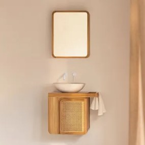 Georgy Teakhouten Wandmeubelset Voor In De Badkamer Teakhout & Rond Cement Wit Ø40 Cm Zavion & Rechthoekig Met Opbergruimte Hout 45x60 Cm Ian & -