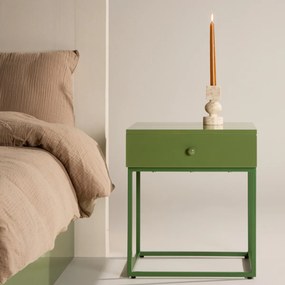 Metalen Nachtkastje Met Lade Groen - 41x41x50cm.