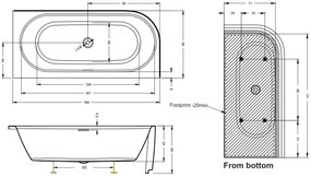 Riho Desire half vrijstaand bad links 184x84cm wit glans met LED strip