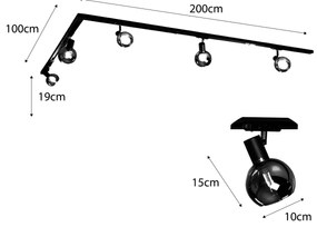 Modern railsysteem met 5 spots zwart 1-fase - Iconic Lava
