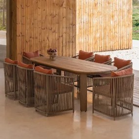 Rechthoekige Tafelset 240x100 Cm In Uleno Acaciahout En 8 Tuinstoelen In Aluminium En Sophie Gevlochten Touw Rood – Klei - Sklum