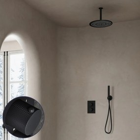Saniclear Nero Curved inbouw regendouche met 30cm hoofddouche en plafondarm zwart mat