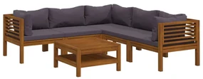 vidaXL 6-delige Loungeset met kussens massief acaciahout
