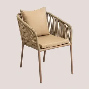 Pakket Van 2 Arhiza Classic Eetkamerstoelen Met Armleuningen In Aluminium En Gevlochten Touw Bruin – Zand - Sklum
