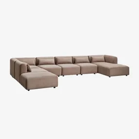 6-delige Chaise Longue Modulaire Bank Met Fogler Poef Corduroy Kameelbruin - Sklum