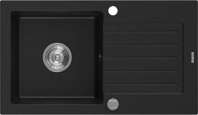 Mexen Pablo granieten spoelbak 1-kamer met afdruiprek 752 x 436 mm, zwart, sifon chroom - 6510751010-77