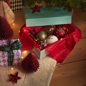 Set van 6 glazen kerstballen met hulstmotief, CASPAR
