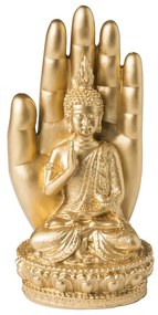 Boeddha zittend in hand - goud - 10x9x20 cm